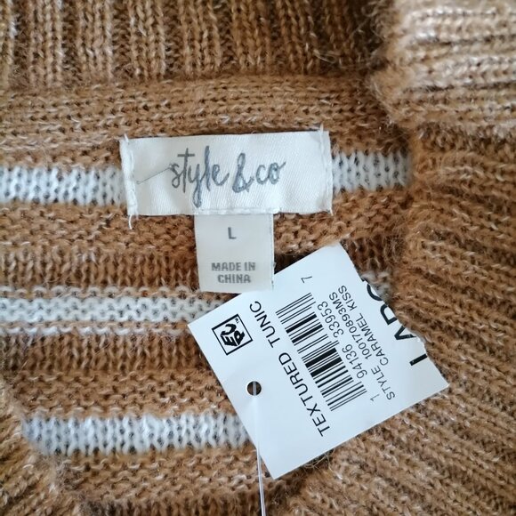 NWT Style & Co. Womens Caramel Kiss Brown Drop Shoulder Stripped Sweater Size L - Picture 5 of 8